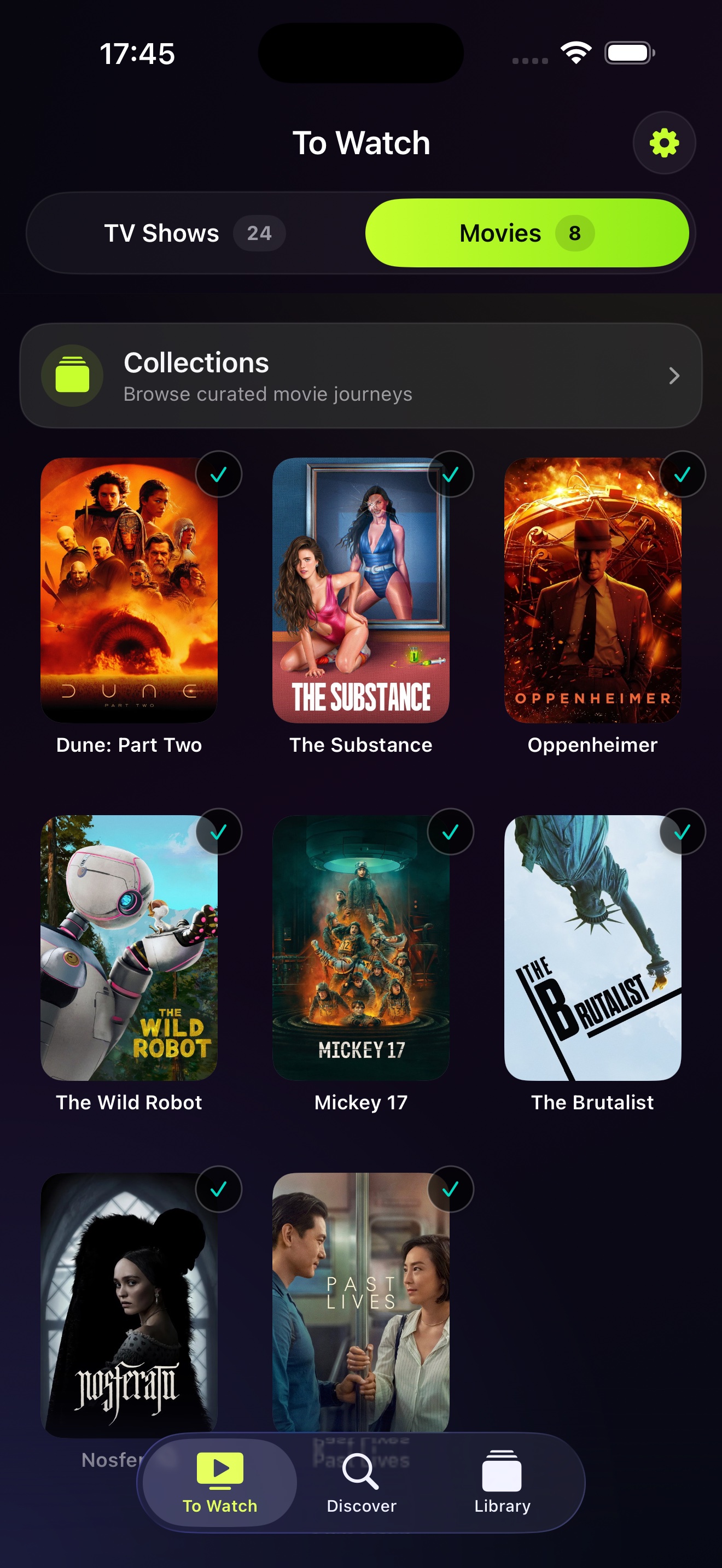 Spool showing a movie watchlist on iPhone